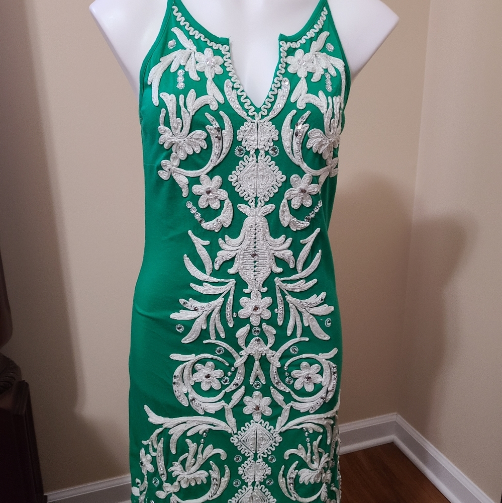 INC strappy green embroidered dress